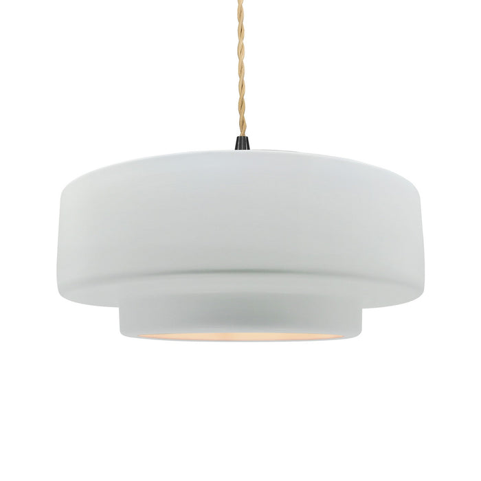 Justice Designs CER-6545-WTWT-MBLK-BEIG-TWST One Light Pendant, Gloss White (outside and inside of fixture)