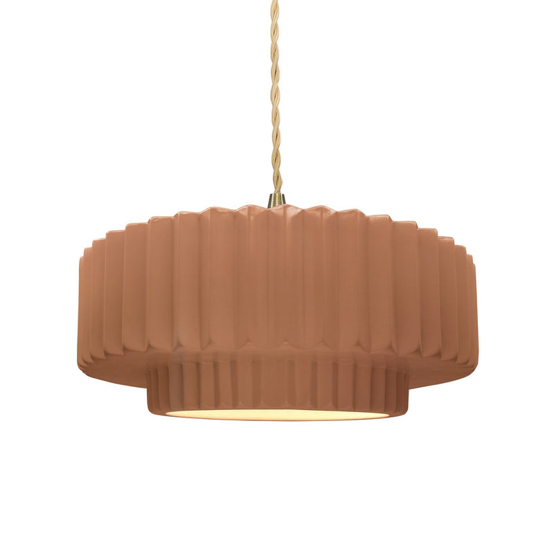 Justice Designs CER-6553-ADOB-BRSS-BEIG-TWST One Light Pendant, Adobe
