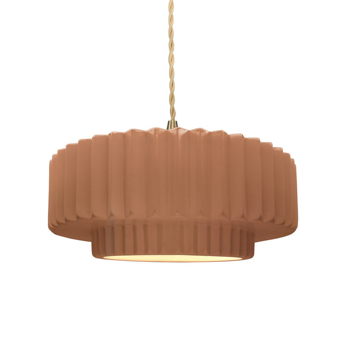 Justice Designs CER-6553-ADOB-BRSS-BEIG-TWST One Light Pendant, Adobe