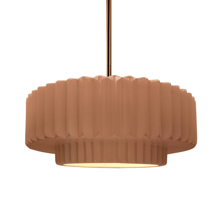 Justice Designs CER-6553-ADOB-BRSS-RIGID One Light Pendant, Adobe