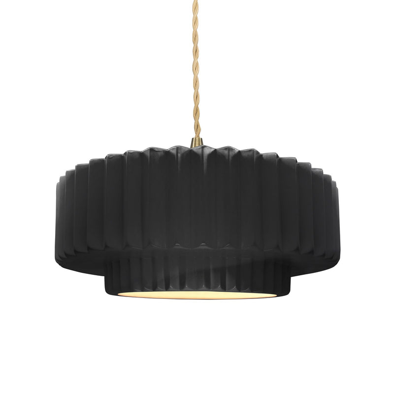 Justice Designs CER-6553-BKMT-BRSS-BEIG-TWST One Light Pendant, Gloss Black w/ Matte White
