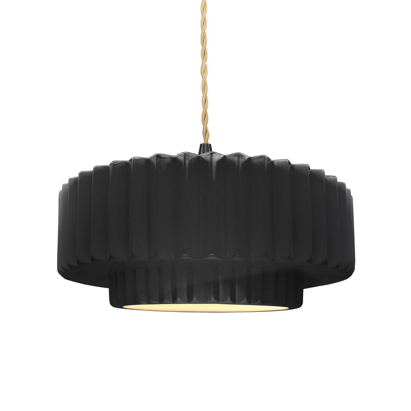 Justice Designs CER-6553-BKMT-MBLK-BEIG-TWST One Light Pendant, Gloss Black w/ Matte White
