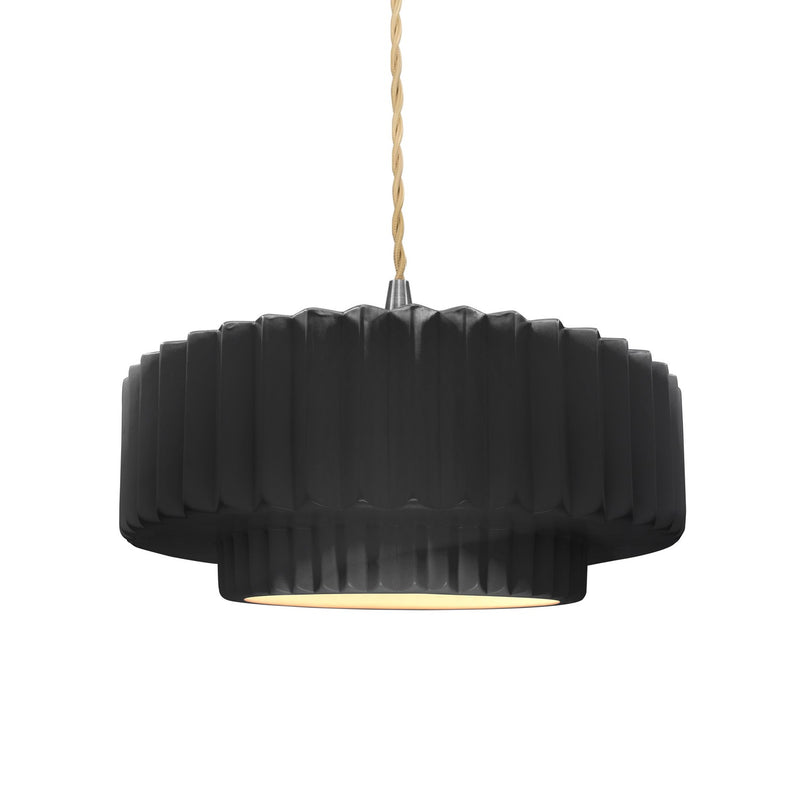 Justice Designs CER-6553-BKMT-NCKL-BEIG-TWST One Light Pendant, Gloss Black w/ Matte White