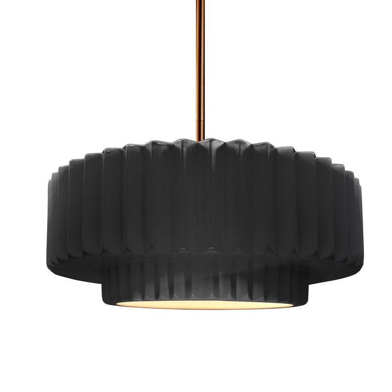 Justice Designs CER-6553-BLK-BRSS-RIGID One Light Pendant, Gloss Black