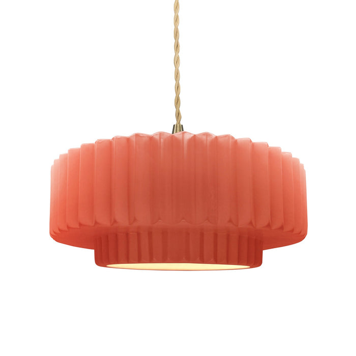 Justice Designs CER-6553-BSH-BRSS-BEIG-TWST One Light Pendant, Gloss Blush