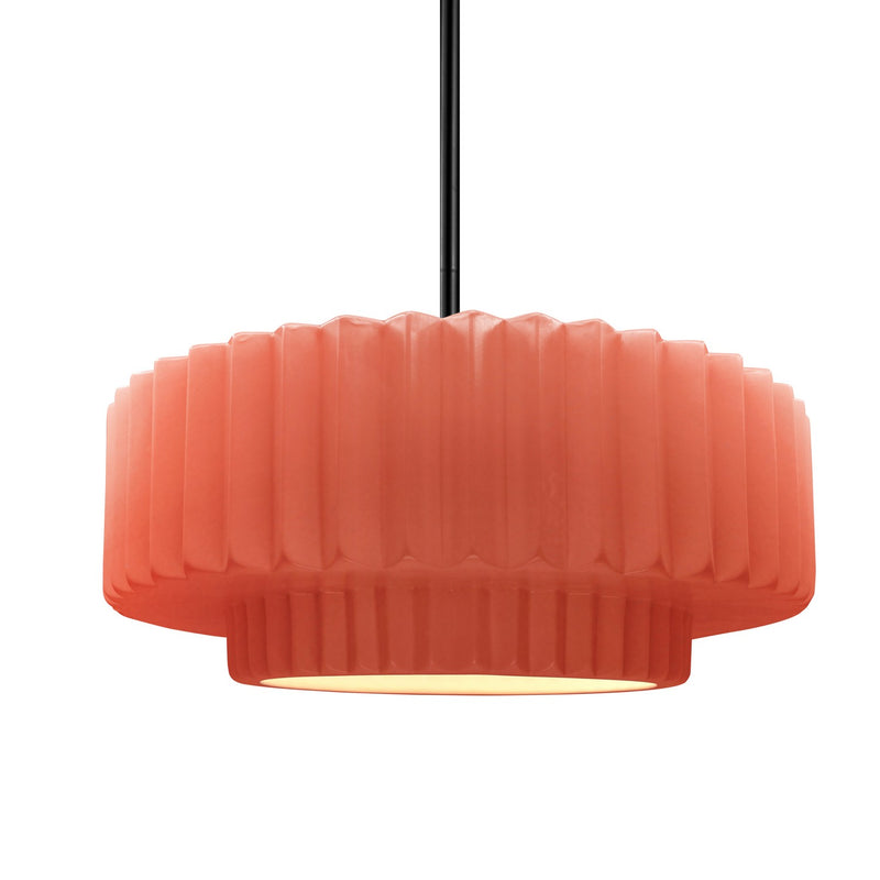 Justice Designs CER-6553-BSH-MBLK-RIGID One Light Pendant, Gloss Blush