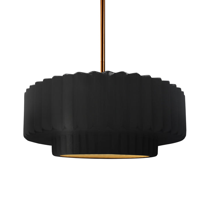 Justice Designs CER-6553-CBGD-BRSS-RIGID One Light Pendant, Carbon Matte Black w/ Champagne Gold