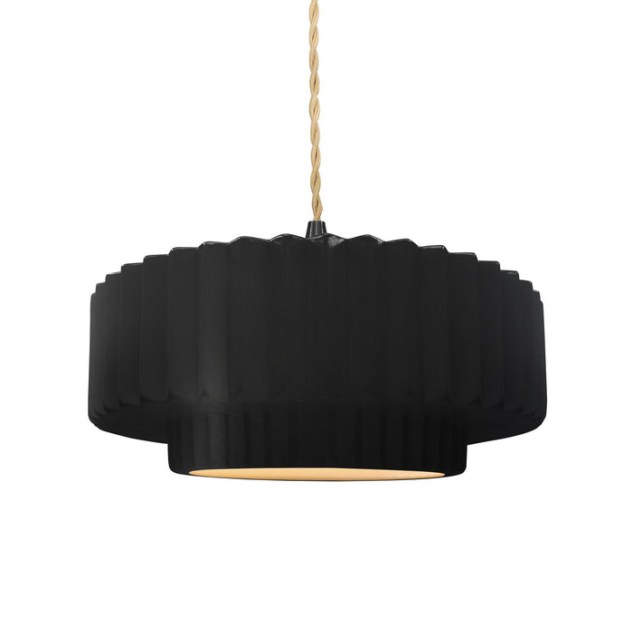 Justice Designs CER-6553-CBGD-MBLK-BEIG-TWST One Light Pendant, Carbon Matte Black w/ Champagne Gold