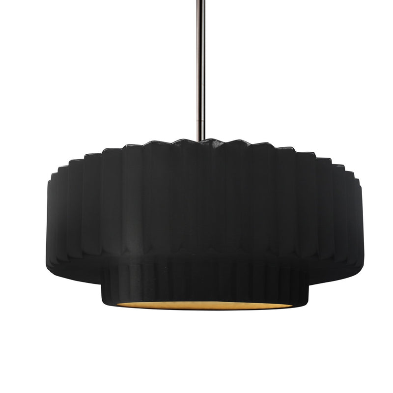 Justice Designs CER-6553-CBGD-NCKL-RIGID One Light Pendant, Carbon Matte Black w/ Champagne Gold