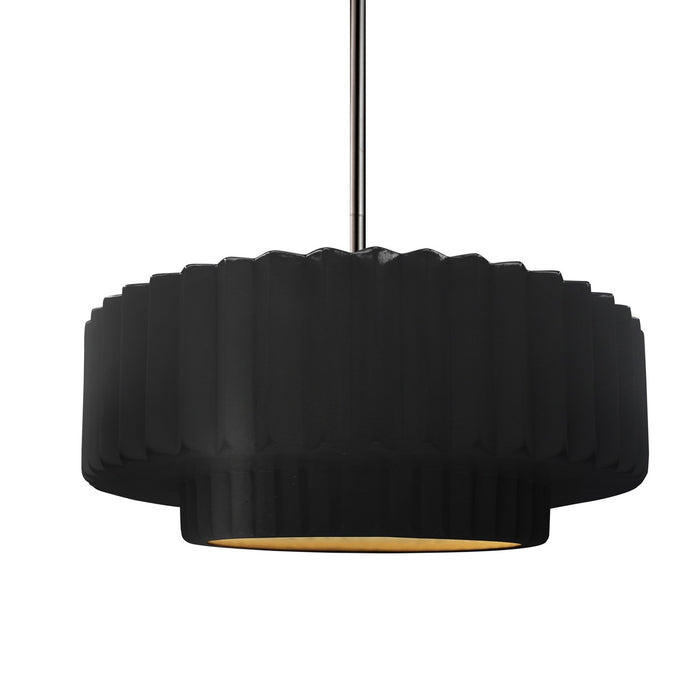 Justice Designs CER-6553-CBGD-NCKL-RIGID One Light Pendant, Carbon Matte Black w/ Champagne Gold