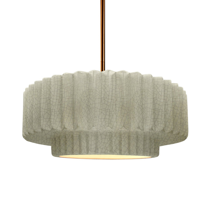 Justice Designs CER-6553-CKC-BRSS-RIGID One Light Pendant, Celadon Green Crackle