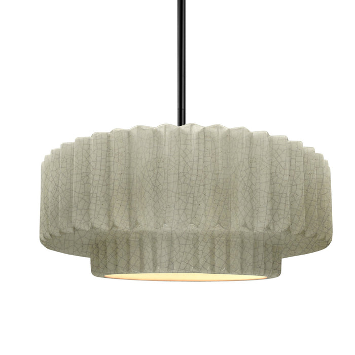 Justice Designs CER-6553-CKC-MBLK-RIGID One Light Pendant, Celadon Green Crackle