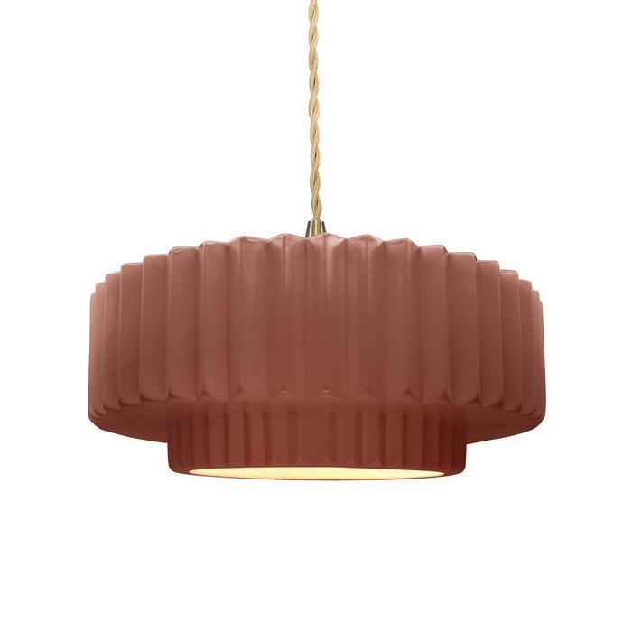 Justice Designs CER-6553-CLAY-BRSS-BEIG-TWST One Light Pendant, Canyon Clay
