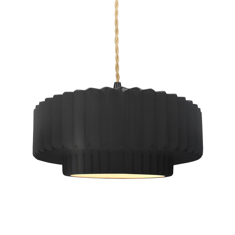 Justice Designs CER-6553-CRB-MBLK-BEIG-TWST One Light Pendant, Carbon - Matte Black