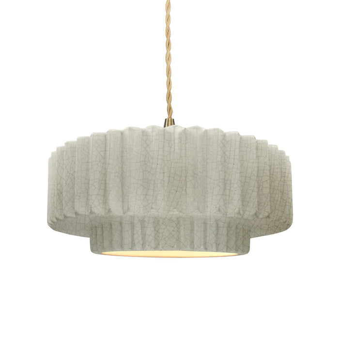 Justice Designs CER-6553-CRK-BRSS-BEIG-TWST One Light Pendant, White Crackle