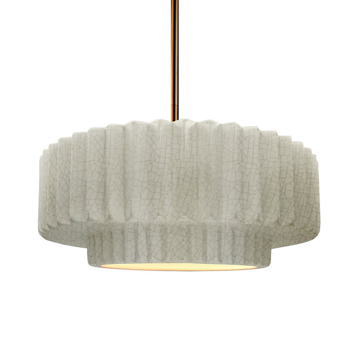 Justice Designs CER-6553-CRK-BRSS-RIGID One Light Pendant, White Crackle