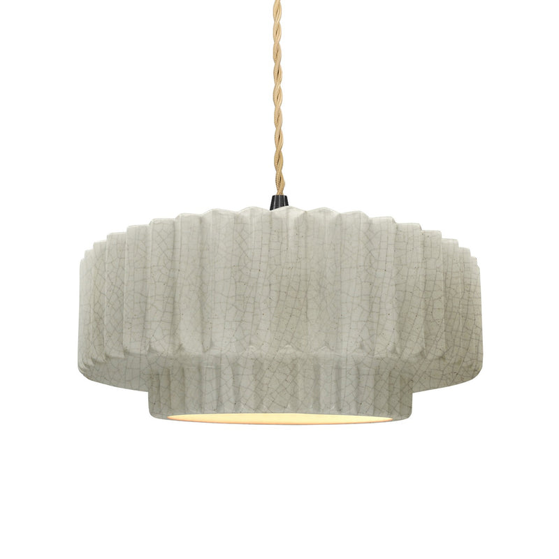 Justice Designs CER-6553-CRK-MBLK-BEIG-TWST One Light Pendant, White Crackle