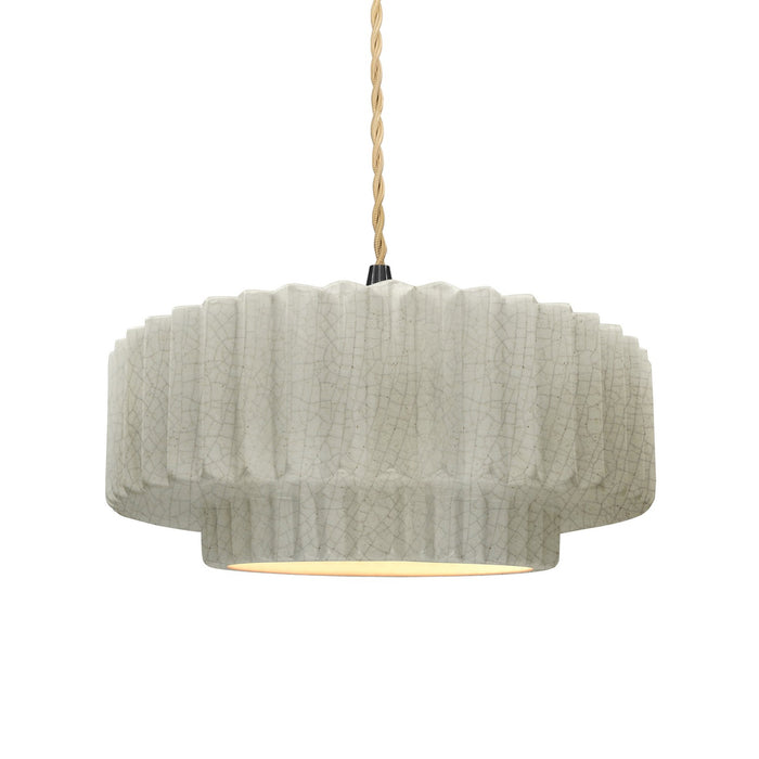 Justice Designs CER-6553-CRK-MBLK-BEIG-TWST One Light Pendant, White Crackle
