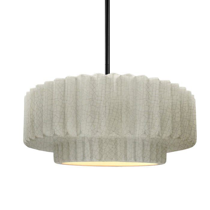 Justice Designs CER-6553-CRK-MBLK-RIGID One Light Pendant, White Crackle