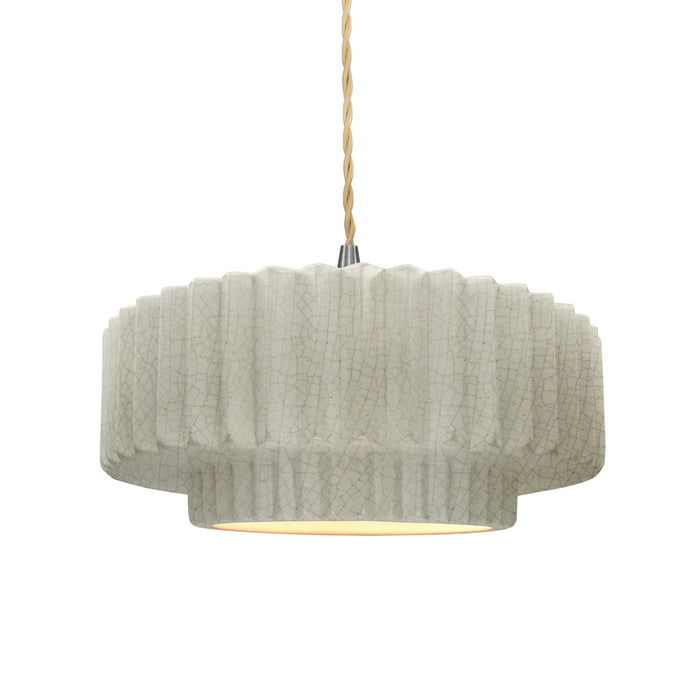 Justice Designs CER-6553-CRK-NCKL-BEIG-TWST One Light Pendant, White Crackle