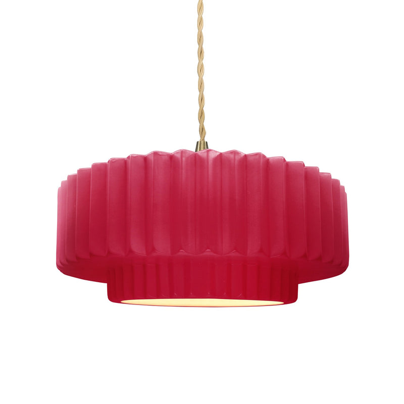 Justice Designs CER-6553-CRSE-BRSS-BEIG-TWST One Light Pendant, Cerise
