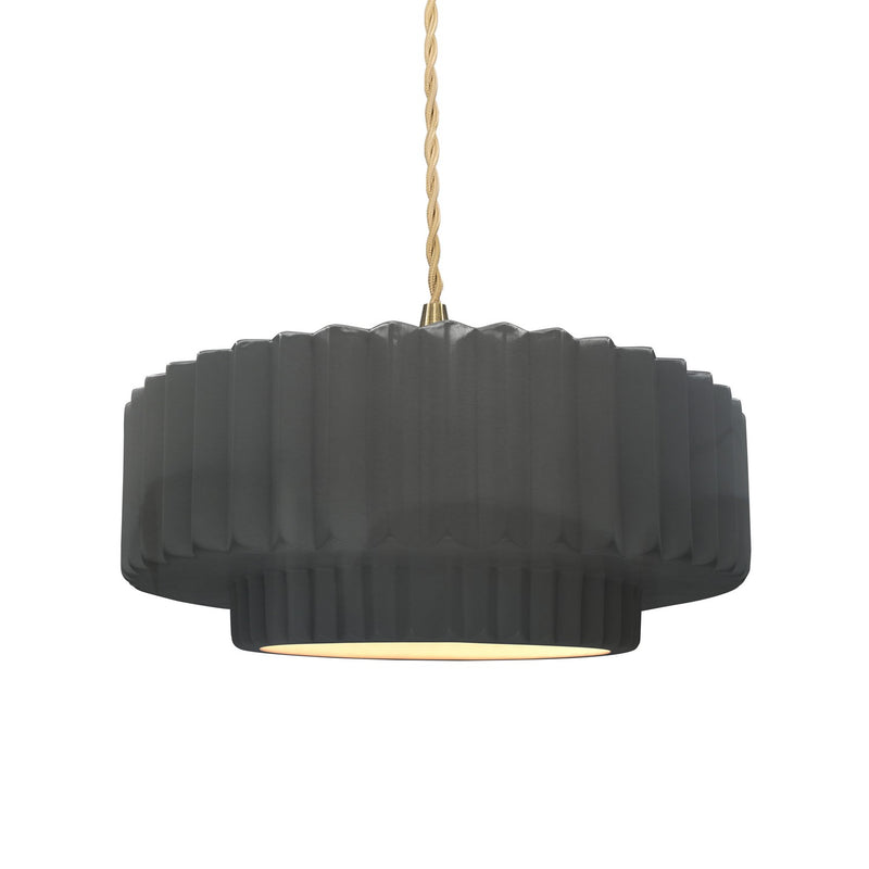 Justice Designs CER-6553-GRY-BRSS-BEIG-TWST One Light Pendant, Gloss Grey
