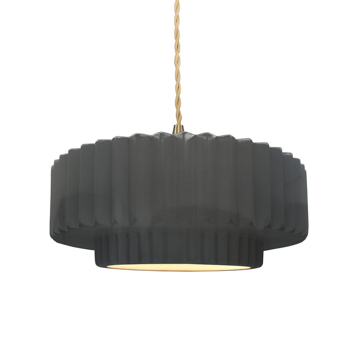 Justice Designs CER-6553-GRY-BRSS-BEIG-TWST One Light Pendant, Gloss Grey