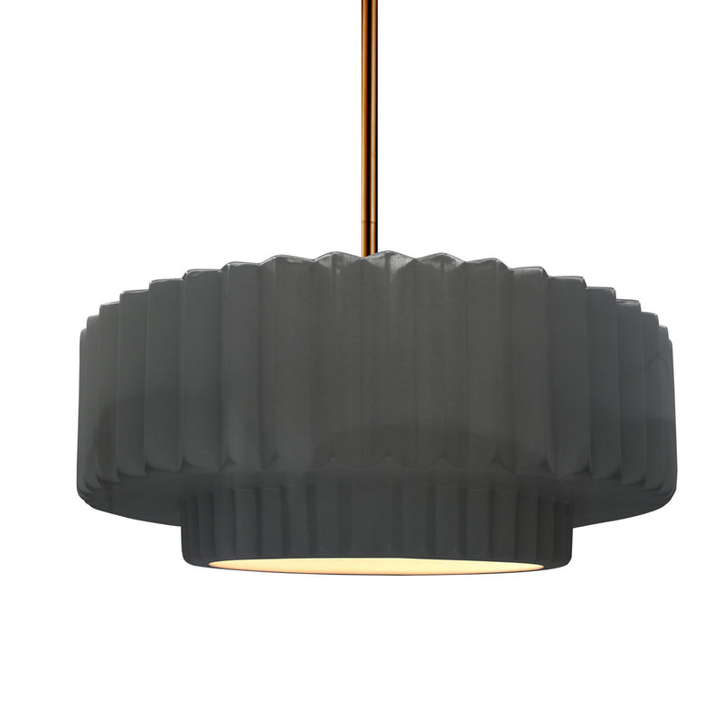 Justice Designs CER-6553-GRY-BRSS-RIGID One Light Pendant, Gloss Grey
