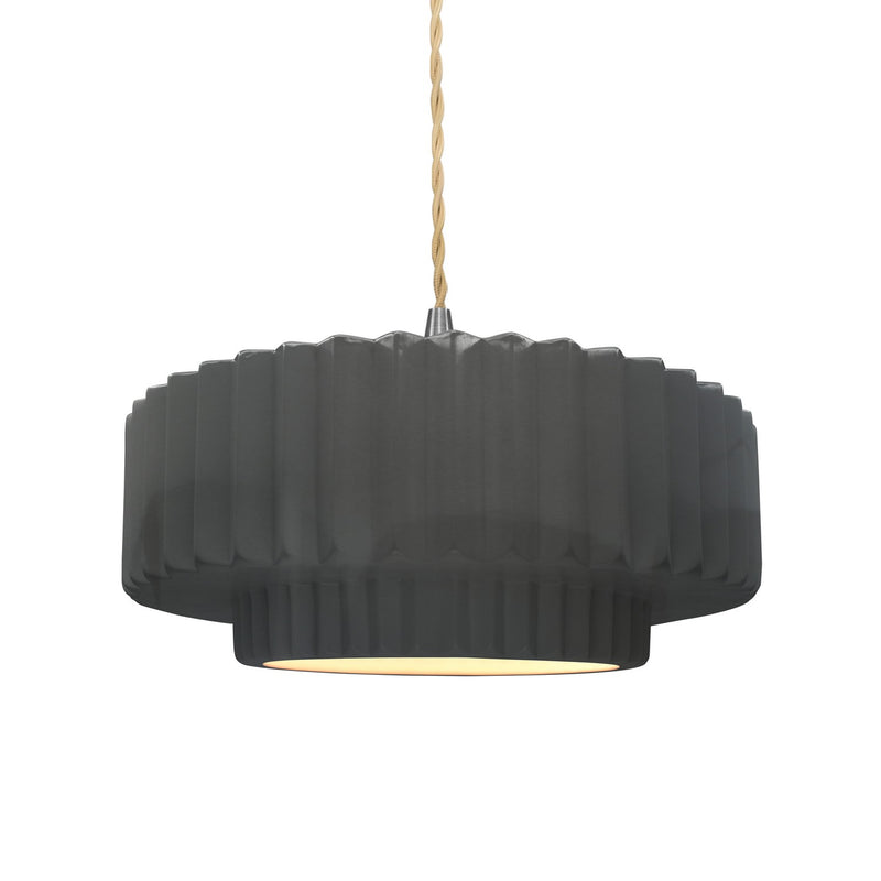 Justice Designs CER-6553-GRY-NCKL-BEIG-TWST One Light Pendant, Gloss Grey