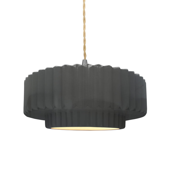 Justice Designs CER-6553-GRY-NCKL-BEIG-TWST One Light Pendant, Gloss Grey