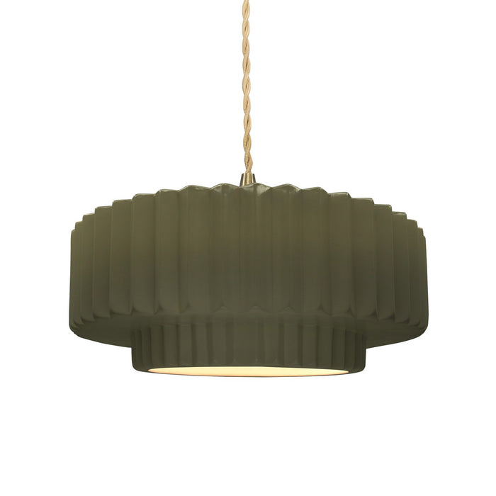 Justice Designs CER-6553-MGRN-BRSS-BEIG-TWST One Light Pendant, Matte Green