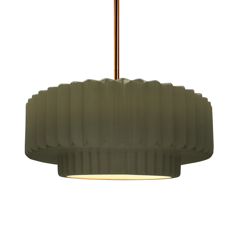 Justice Designs CER-6553-MGRN-BRSS-RIGID One Light Pendant, Matte Green