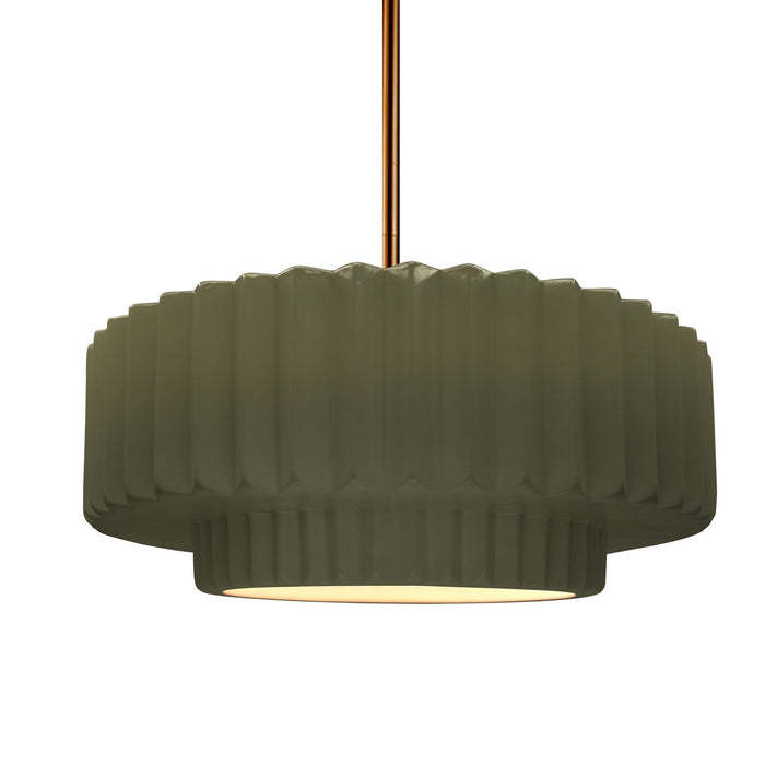 Justice Designs CER-6553-MGRN-BRSS-RIGID One Light Pendant, Matte Green