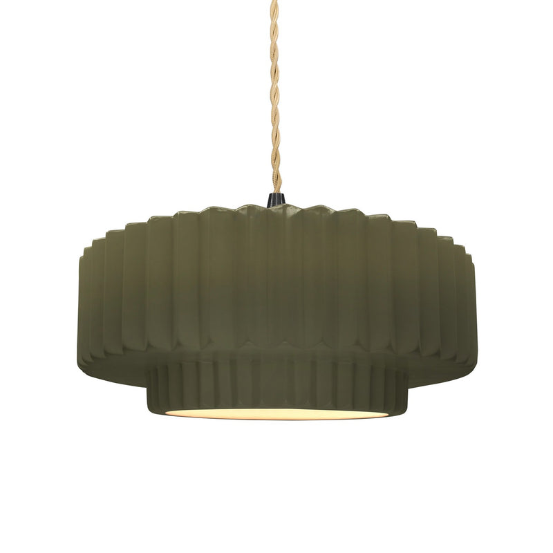 Justice Designs CER-6553-MGRN-MBLK-BEIG-TWST One Light Pendant, Matte Green