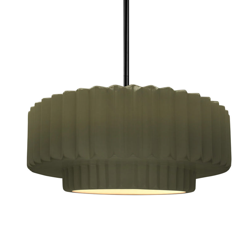 Justice Designs CER-6553-MGRN-MBLK-RIGID One Light Pendant, Matte Green