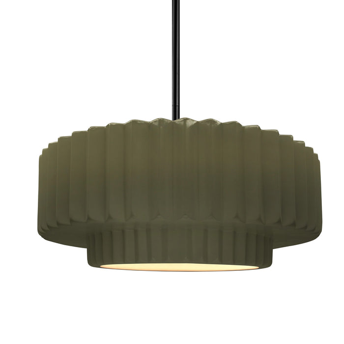 Justice Designs CER-6553-MGRN-MBLK-RIGID One Light Pendant, Matte Green