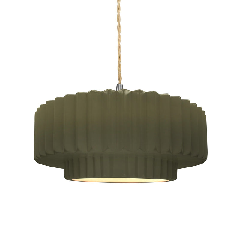 Justice Designs CER-6553-MGRN-NCKL-BEIG-TWST One Light Pendant, Matte Green