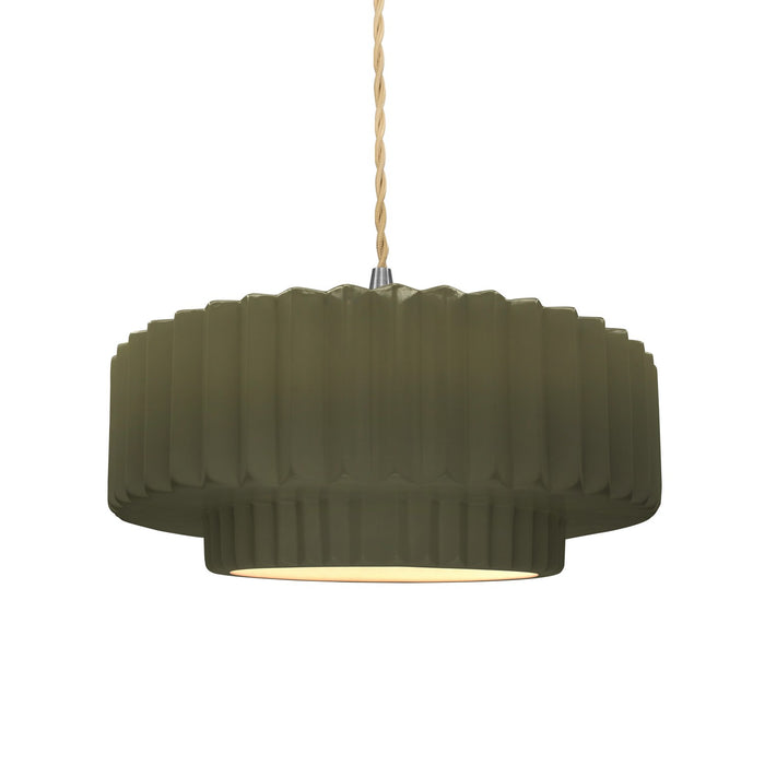 Justice Designs CER-6553-MGRN-NCKL-BEIG-TWST One Light Pendant, Matte Green