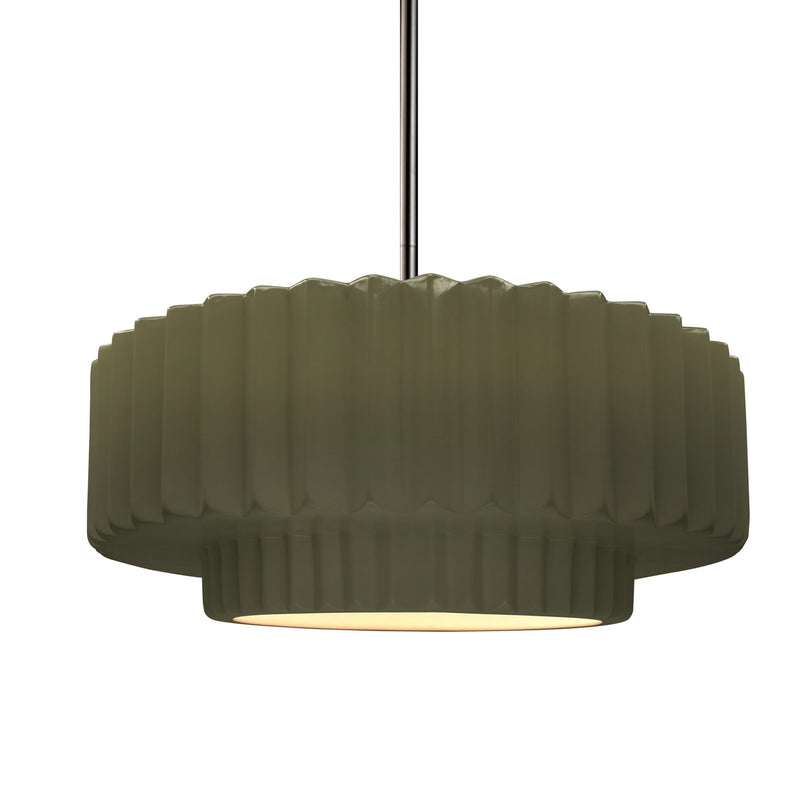 Justice Designs CER-6553-MGRN-NCKL-RIGID One Light Pendant, Matte Green