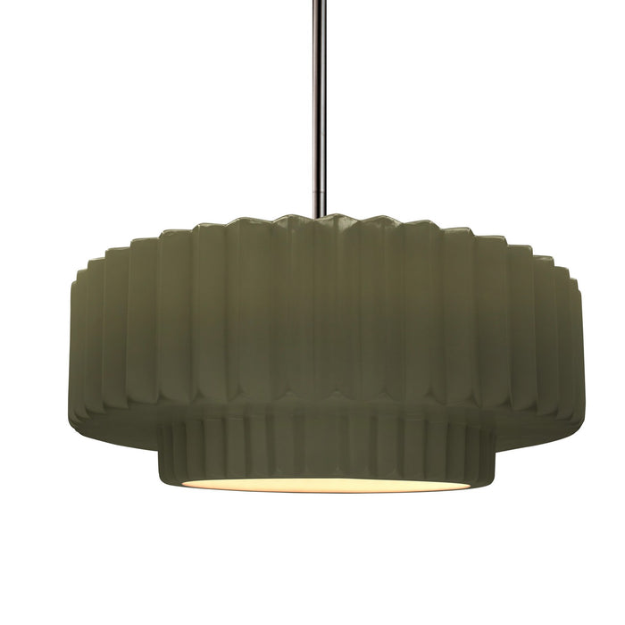 Justice Designs CER-6553-MGRN-NCKL-RIGID One Light Pendant, Matte Green