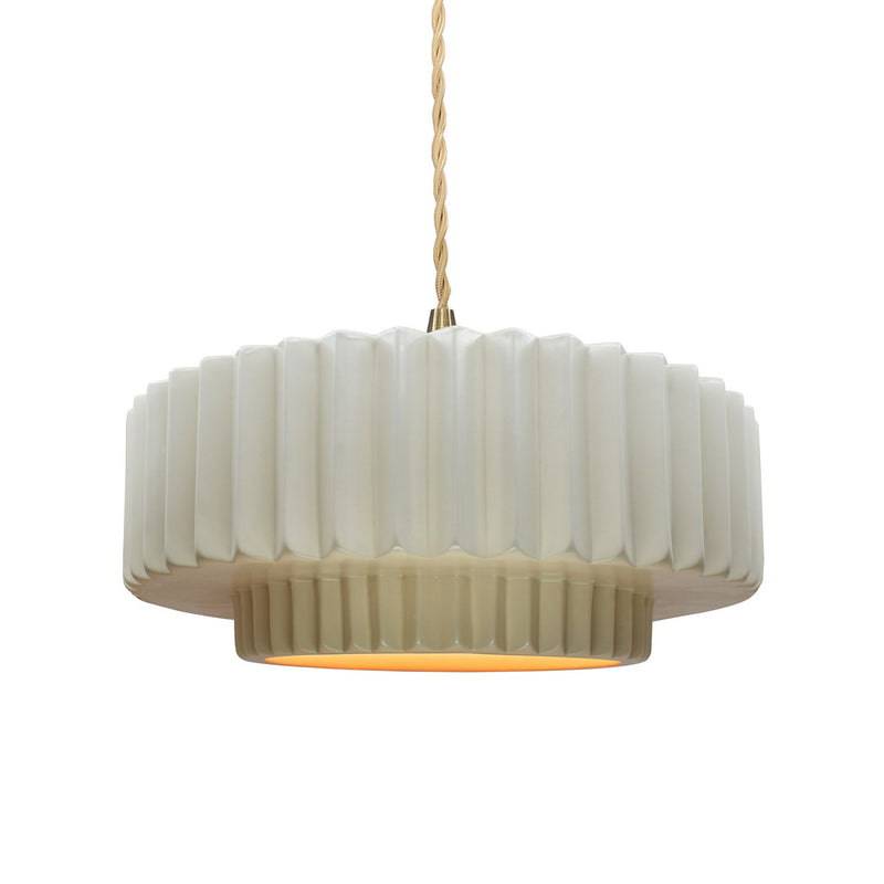 Justice Designs CER-6553-MTGD-BRSS-BEIG-TWST One Light Pendant, Matte White w/ Champagne Gold