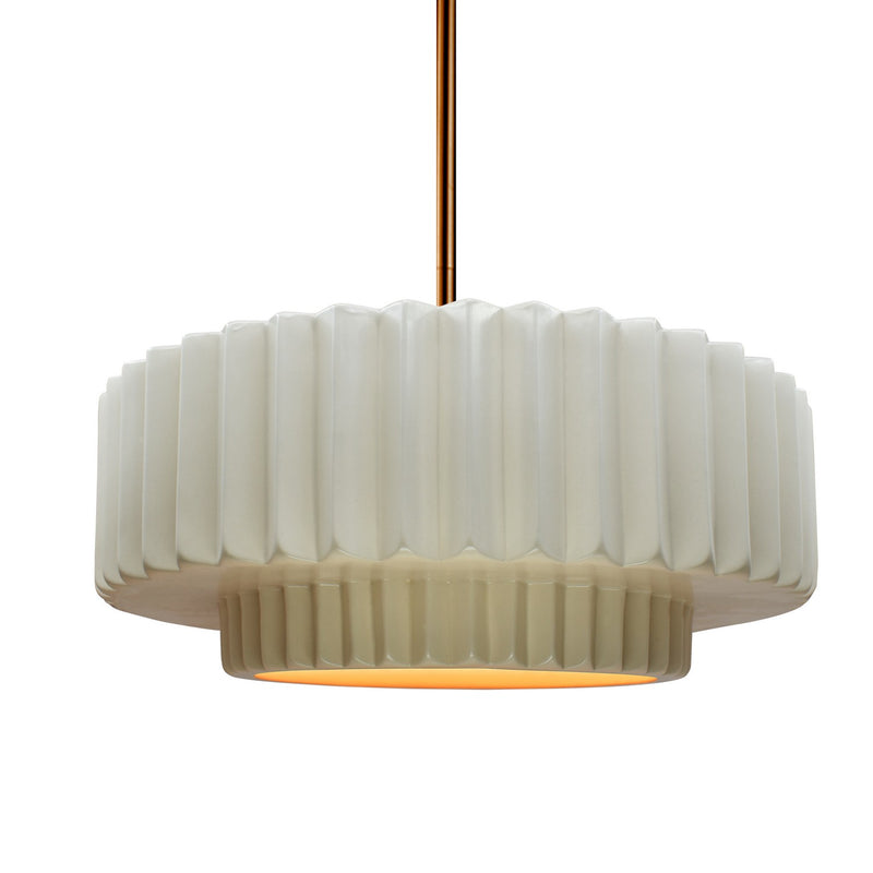 Justice Designs CER-6553-MTGD-BRSS-RIGID One Light Pendant, Matte White w/ Champagne Gold