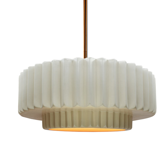 Justice Designs CER-6553-MTGD-BRSS-RIGID One Light Pendant, Matte White w/ Champagne Gold