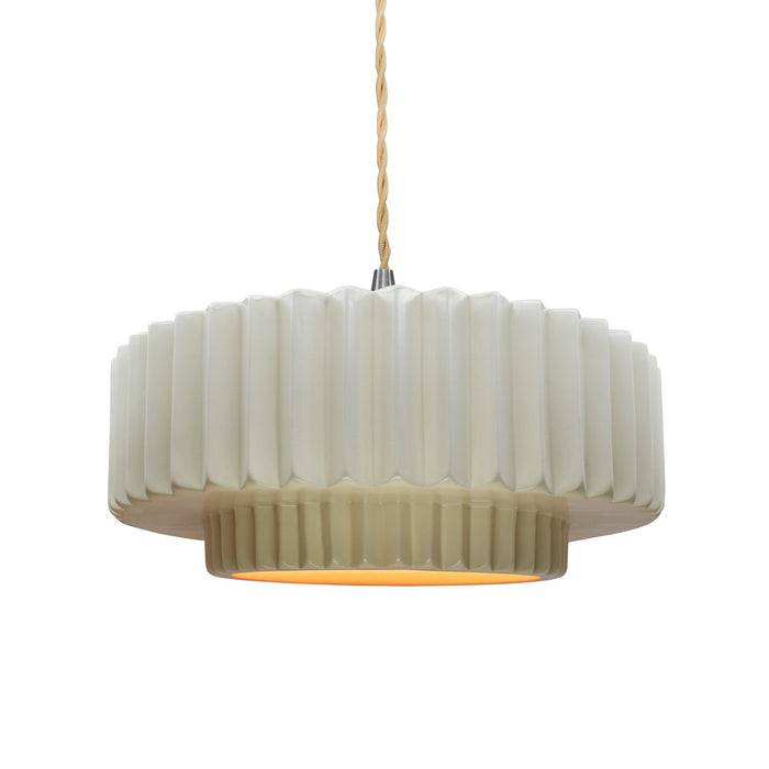 Justice Designs CER-6553-MTGD-NCKL-BEIG-TWST One Light Pendant, Matte White w/ Champagne Gold