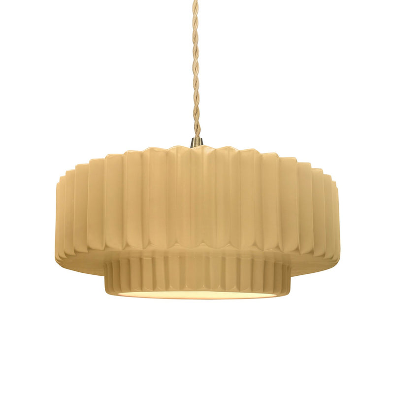 Justice Designs CER-6553-MYLW-BRSS-BEIG-TWST One Light Pendant, Muted Yellow