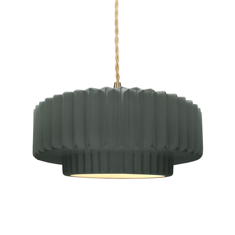 Justice Designs CER-6553-PWGN-BRSS-BEIG-TWST One Light Pendant, Pewter Green