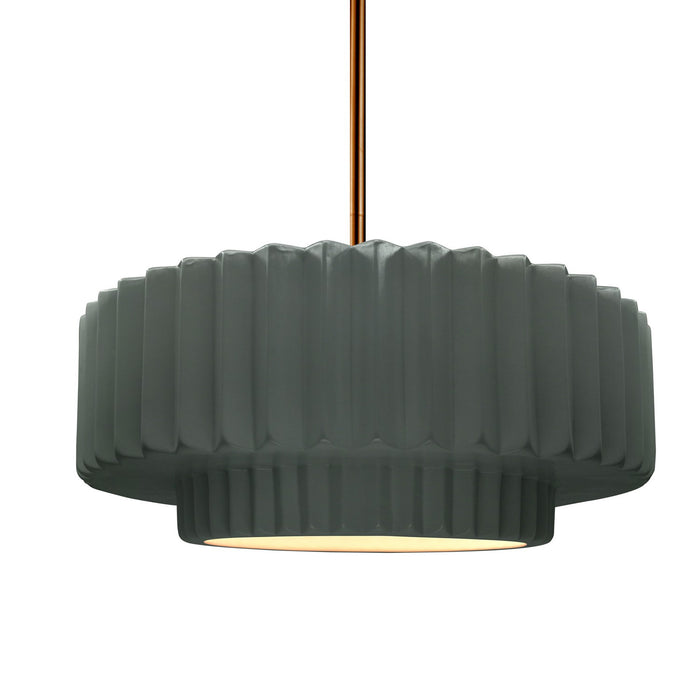 Justice Designs CER-6553-PWGN-BRSS-RIGID One Light Pendant, Pewter Green