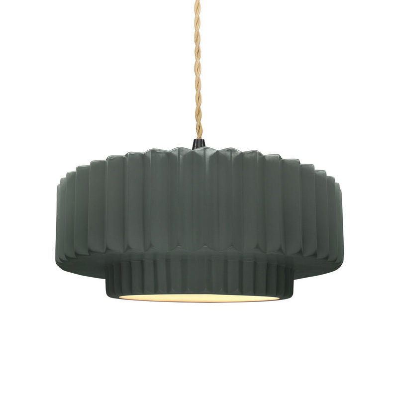 Justice Designs CER-6553-PWGN-MBLK-BEIG-TWST One Light Pendant, Pewter Green