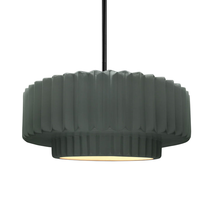 Justice Designs CER-6553-PWGN-MBLK-RIGID One Light Pendant, Pewter Green