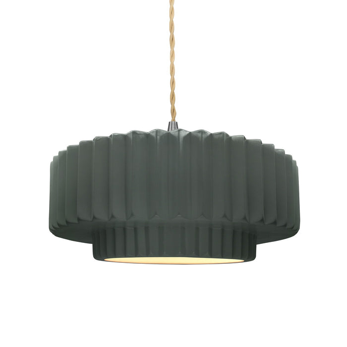 Justice Designs CER-6553-PWGN-NCKL-BEIG-TWST One Light Pendant, Pewter Green